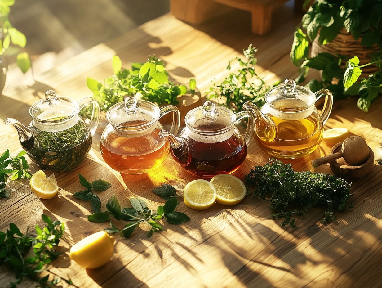 A selection of popular herbs used in herbal tea, including chamomile, mint, and hibiscus.