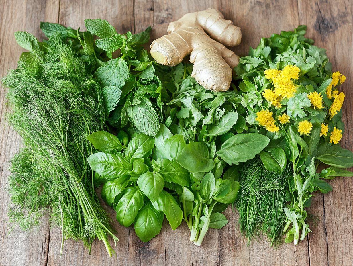 Five popular herbs for healthy digestion, showcasing key benefits for digestive health.