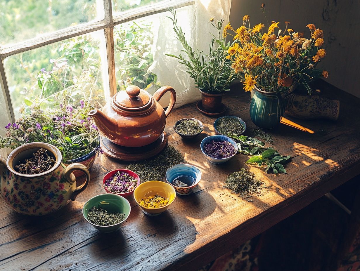 A person mixing various herbs to create a personalized herbal tea blend