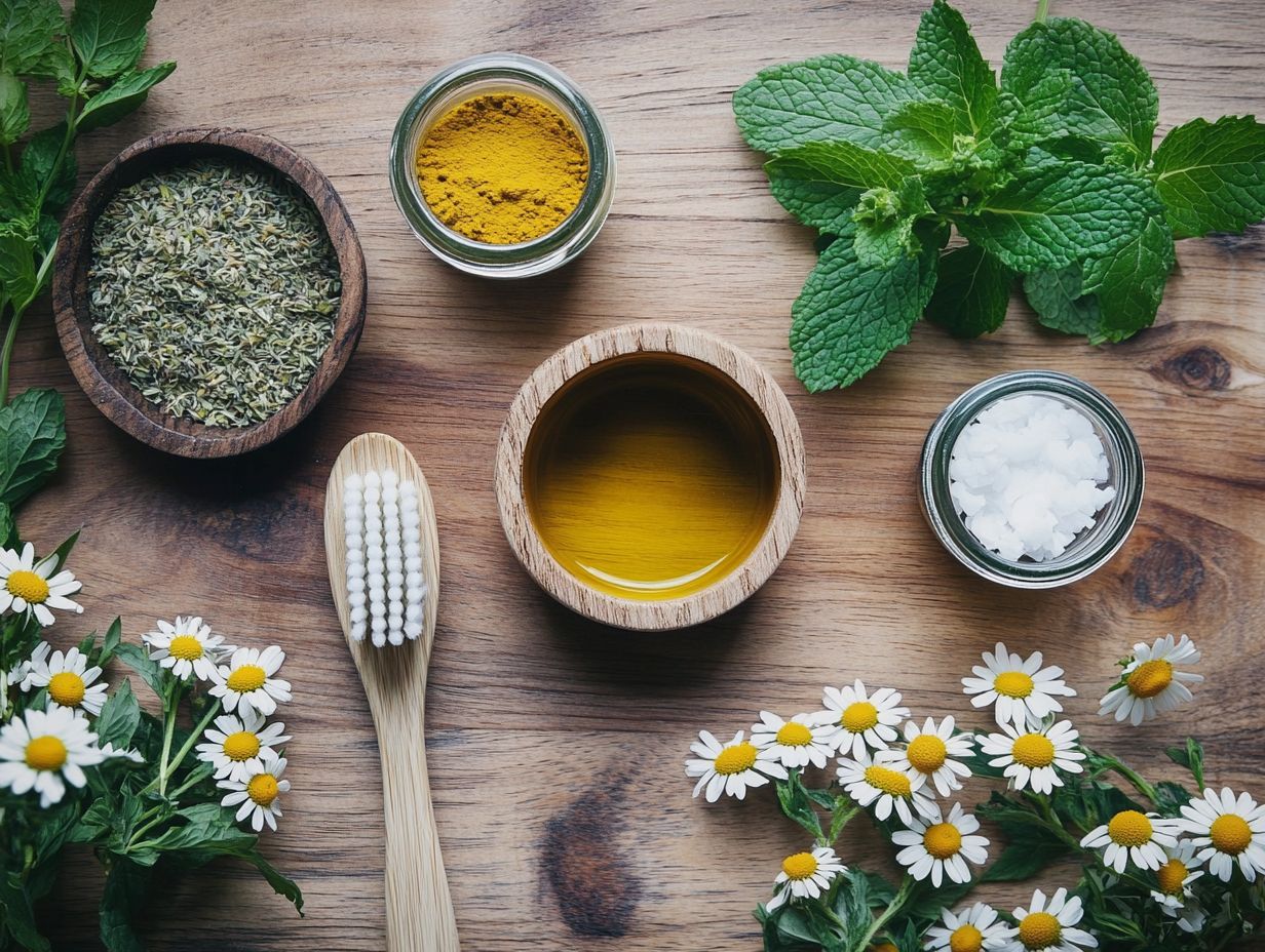 A variety of herbs known for their benefits in maintaining oral health.