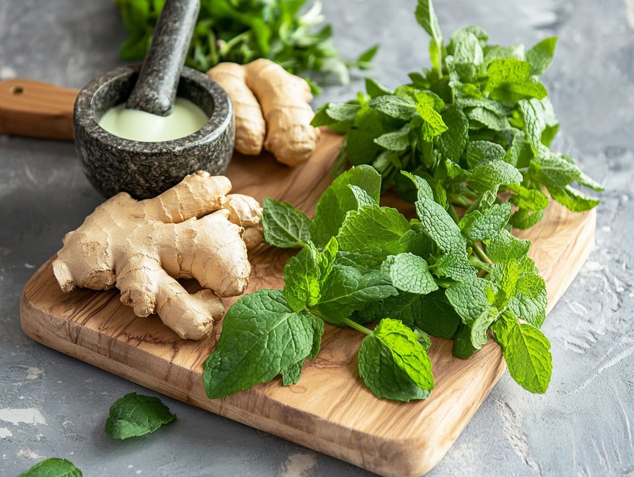 A collection of herbs that can alleviate digestive discomfort, including peppermint, ginger, and fennel.