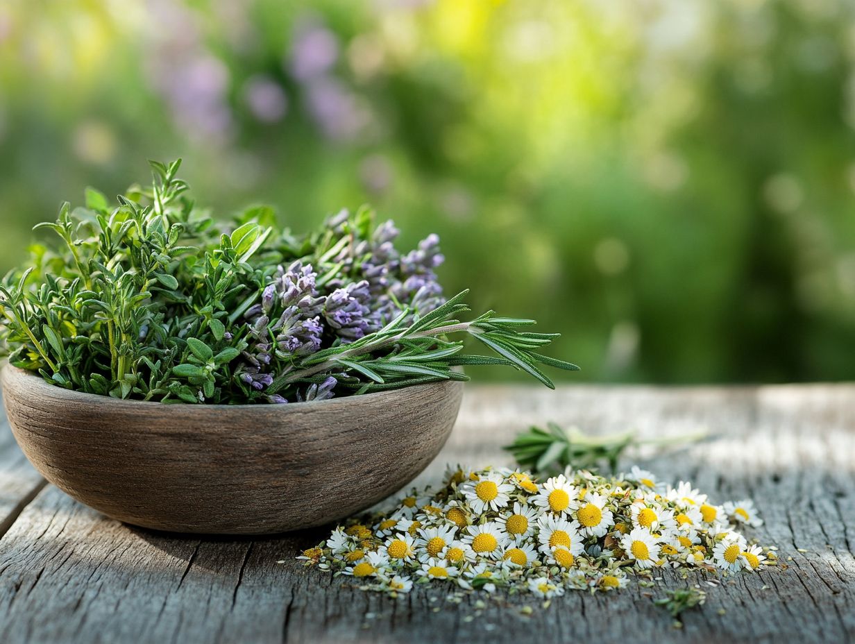 Image depicting various herbs known for combating fatigue and exhaustion.