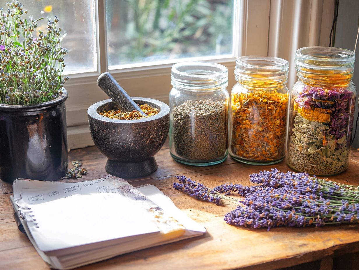 A variety of herbs known for their stress-relief properties