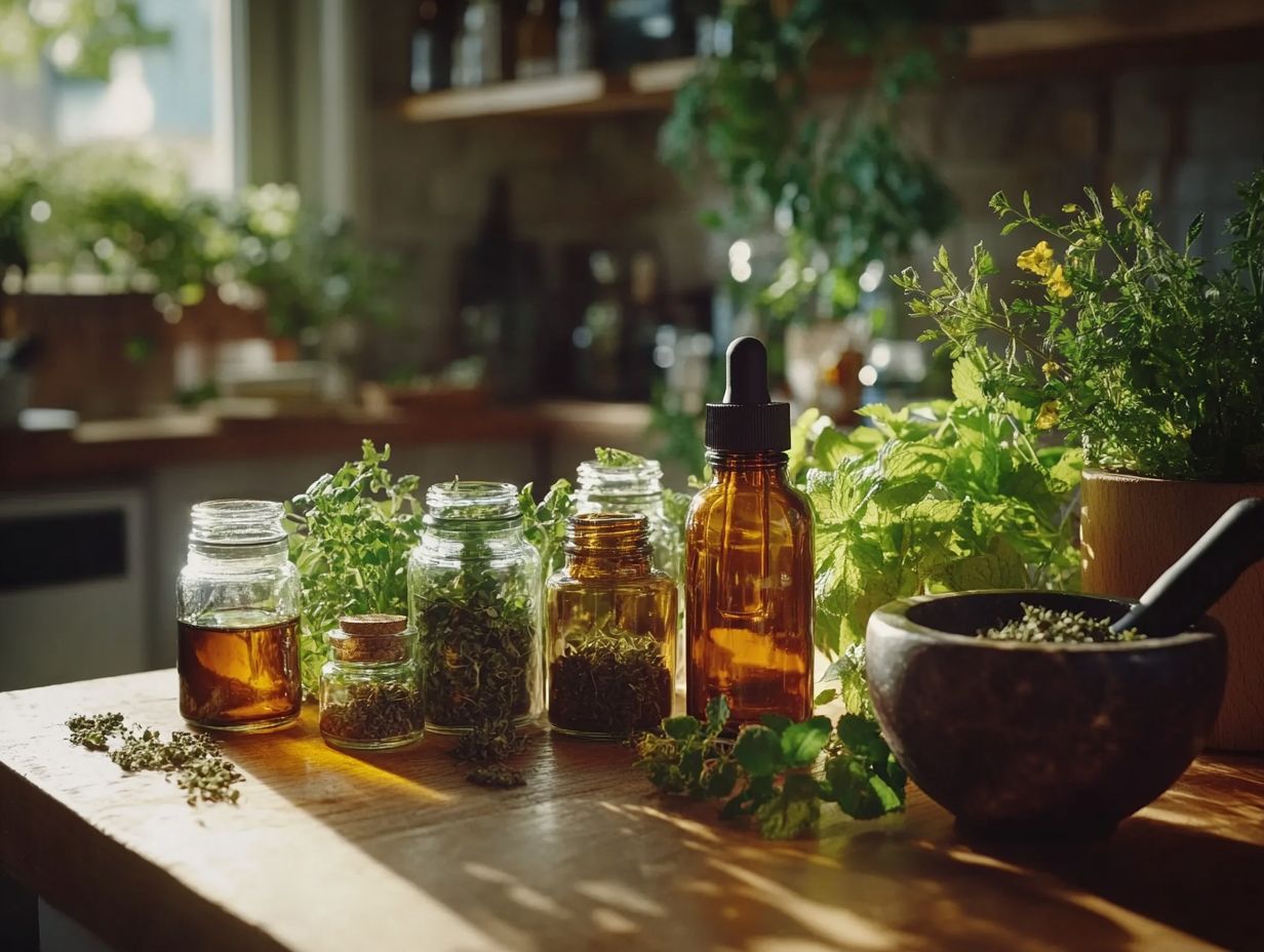 Supplies needed for making herbal tinctures.