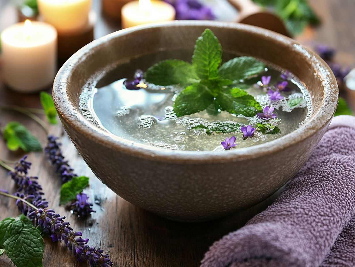 Herbal foot soak ingredients and setup