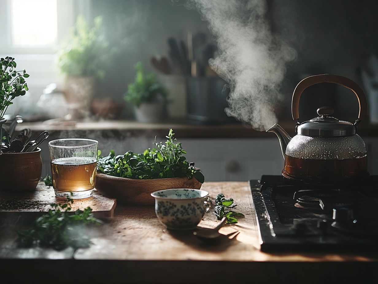 A variety of fresh herbs used for making herbal tea.