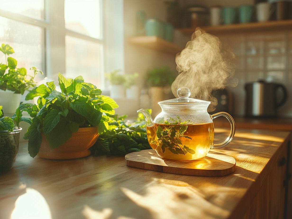 An assortment of herbal teas in various cups