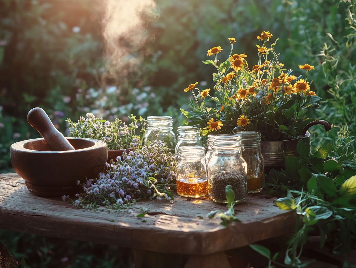 Illustration of various herbal remedies and their uses.