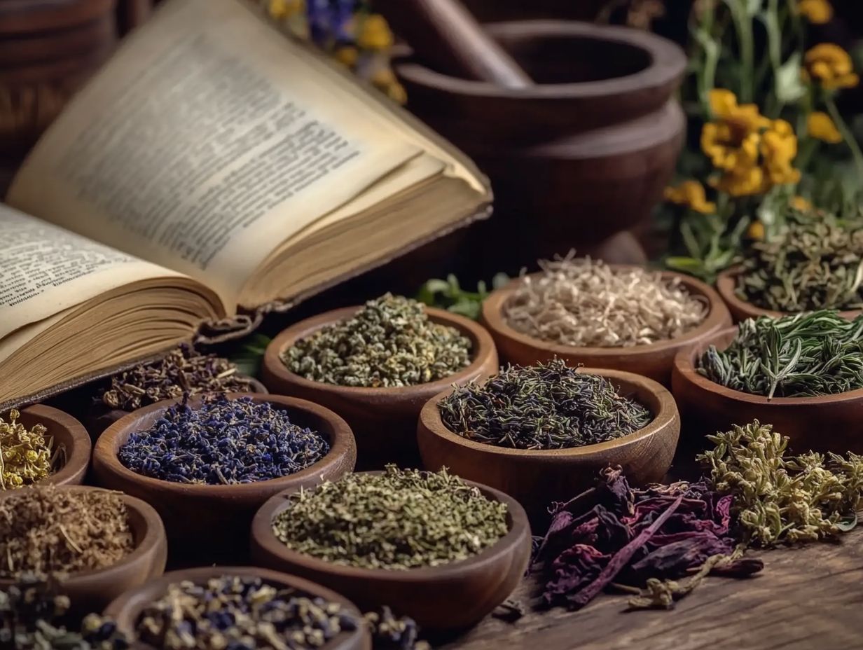 An illustration depicting the history of herbal medicine