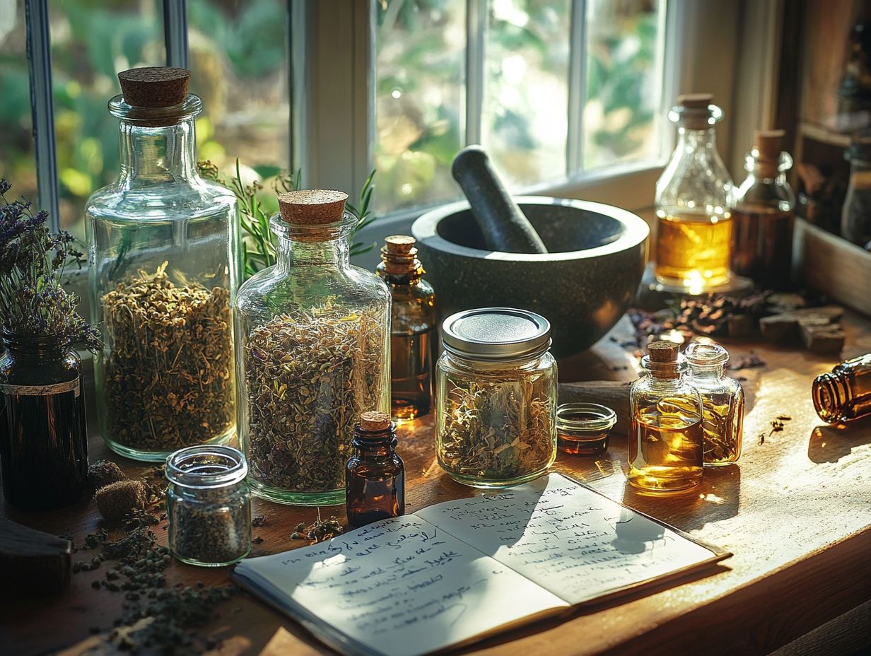 A collection of herbal remedy supplies to include in a first aid kit